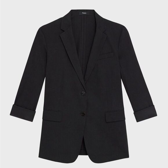Theory Rolled-Sleeve Boyfriend Jacket in Black, NWT, Size 16 - Picture 1 of 13